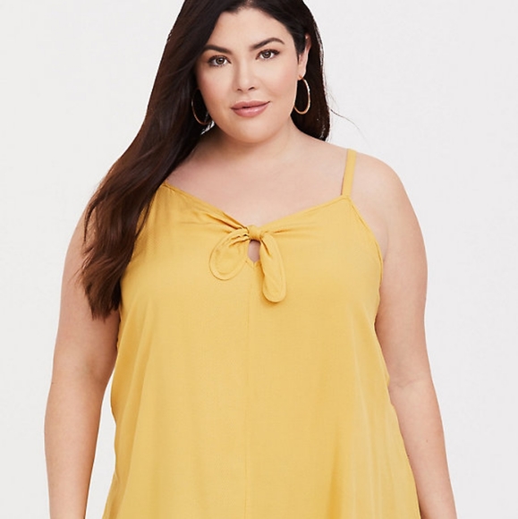 torrid Tops - TORRID Sophie Yellow Dobby Tie-Front Cami